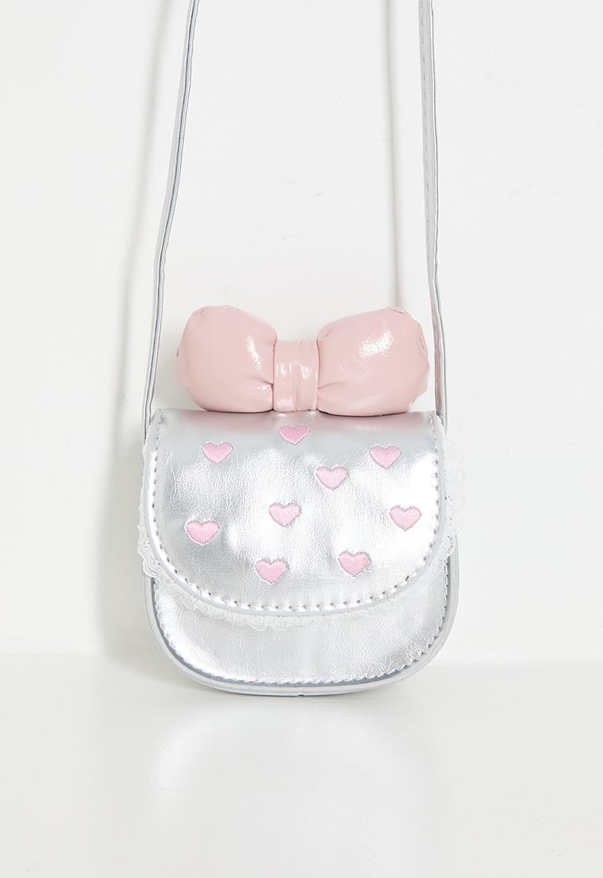 Pop Candy - Heart embossed faux leather bag - silver & pink