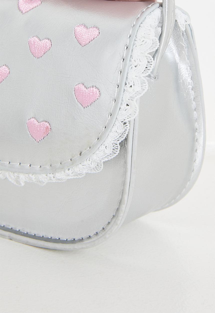 Pop Candy - Heart embossed faux leather bag - silver & pink