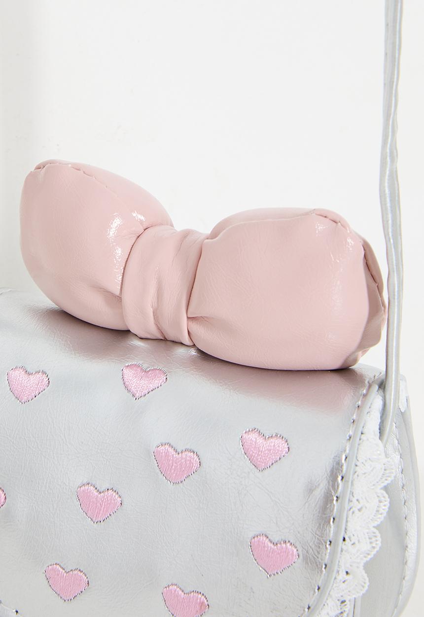 Pop Candy - Heart embossed faux leather bag - silver & pink