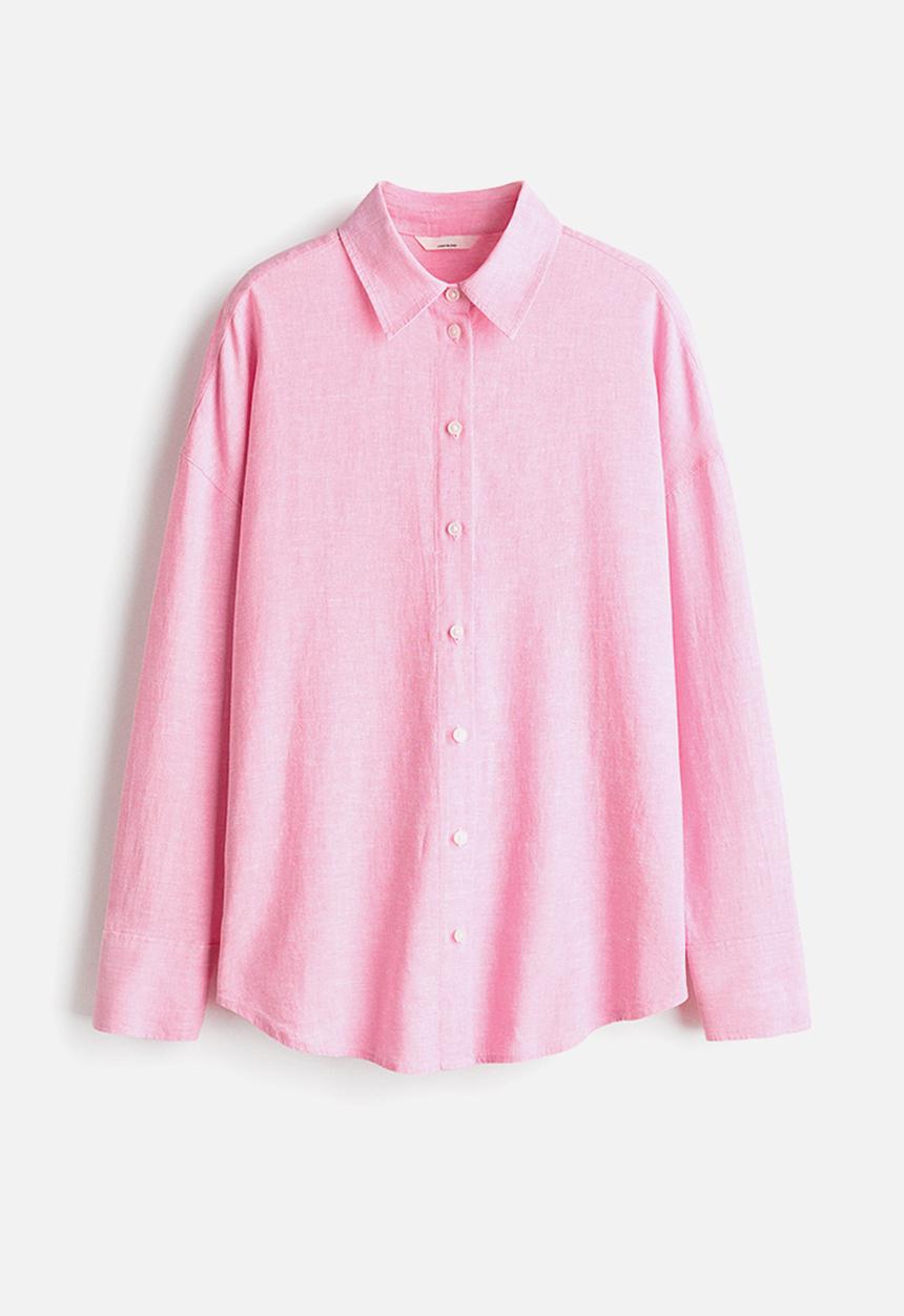 H&M - Oversized linen-blend shirt - light pink