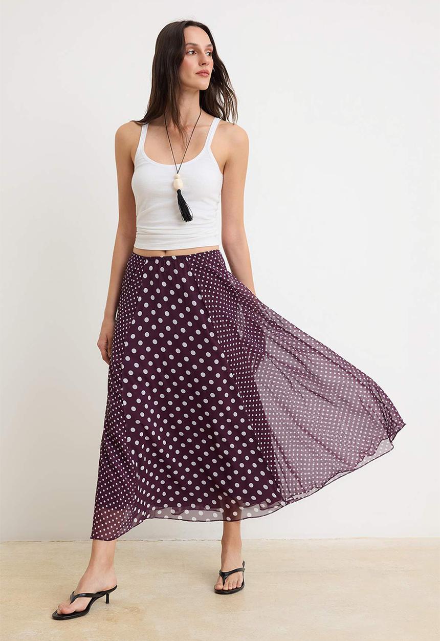 Trendyol - Polka Dot Chiffon Skirt - Burgundy
