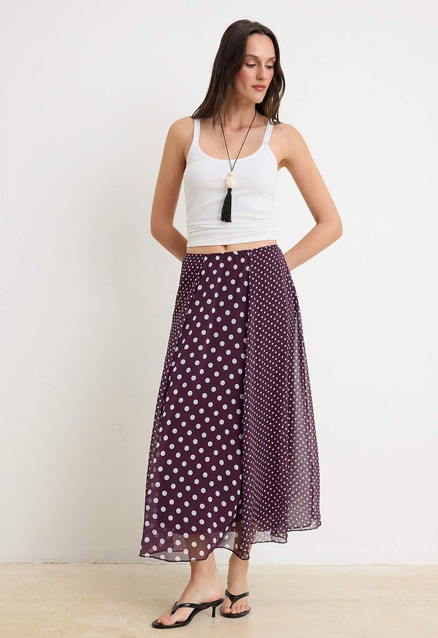 Trendyol - Polka Dot Chiffon Skirt - Burgundy