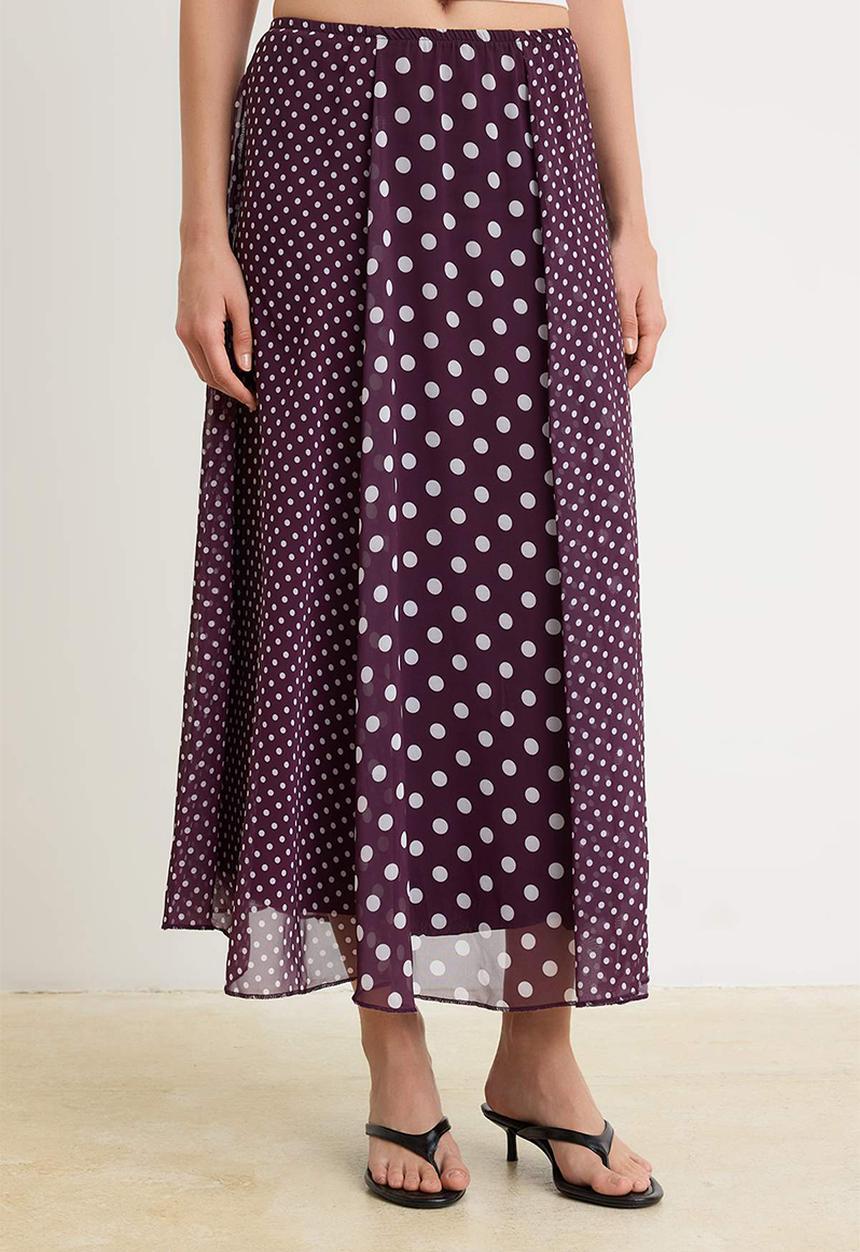 Trendyol - Polka Dot Chiffon Skirt - Burgundy