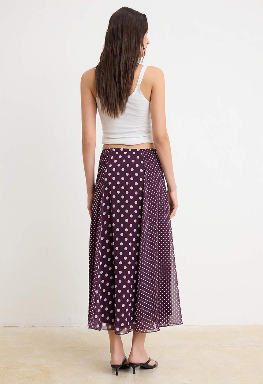 Trendyol - Polka Dot Chiffon Skirt - Burgundy