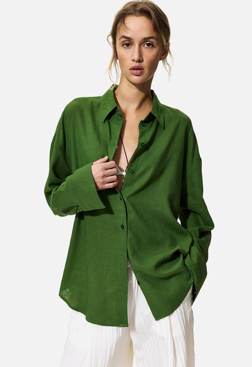 H&M - Oversized linen-blend shirt - green