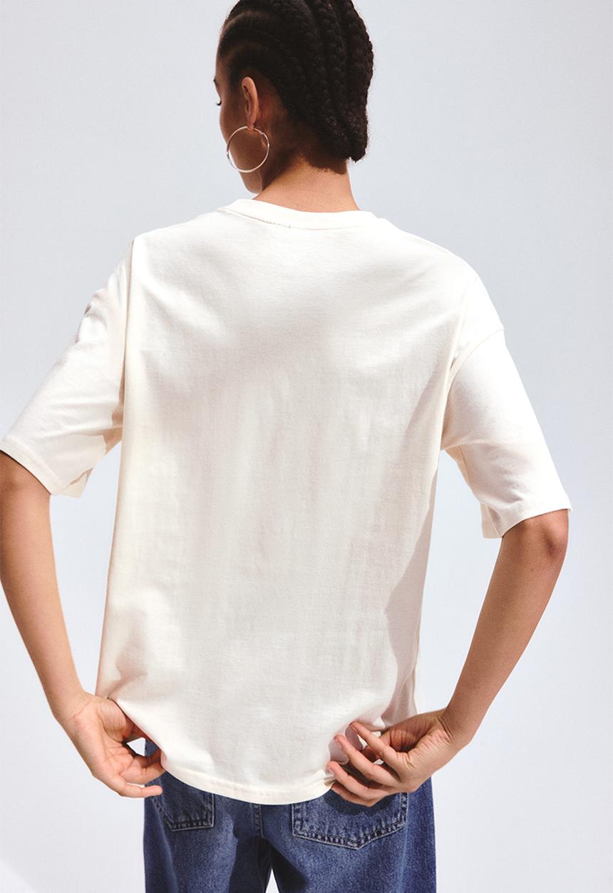 H&M - Oversized print-motif t-shirt - cream/pacha