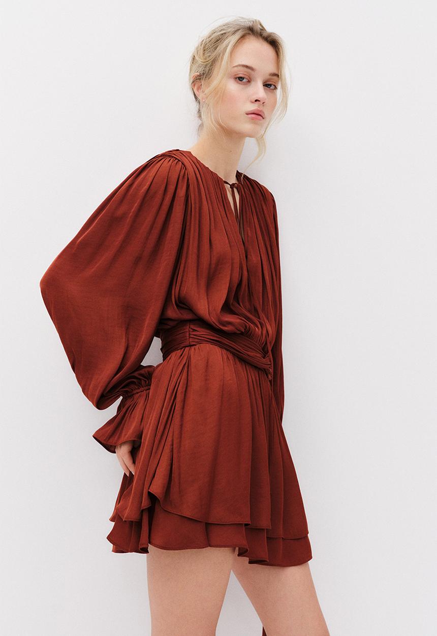H&M - Knot-detail draped dress - rust red