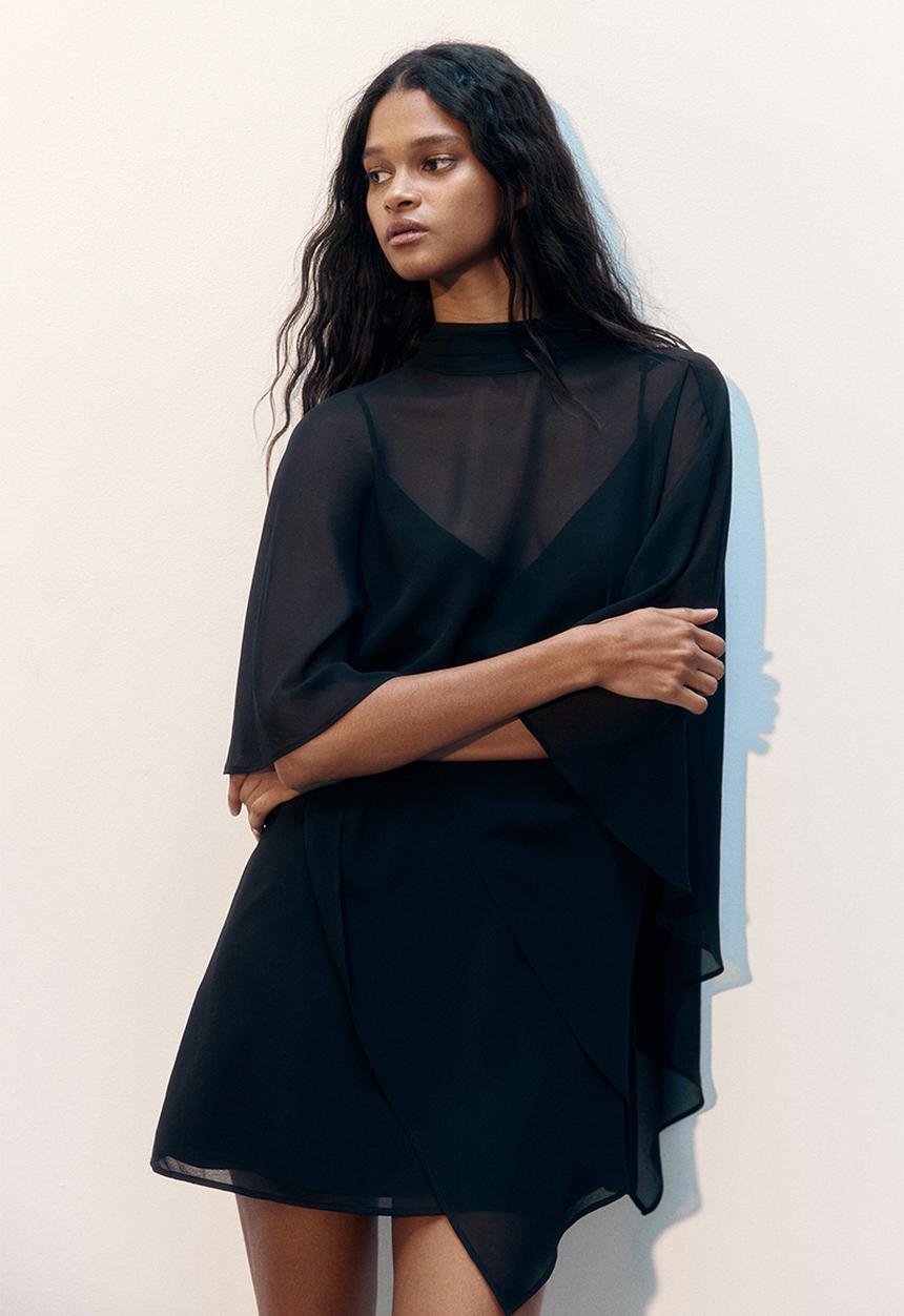 H&M - Cape-layered dress - black