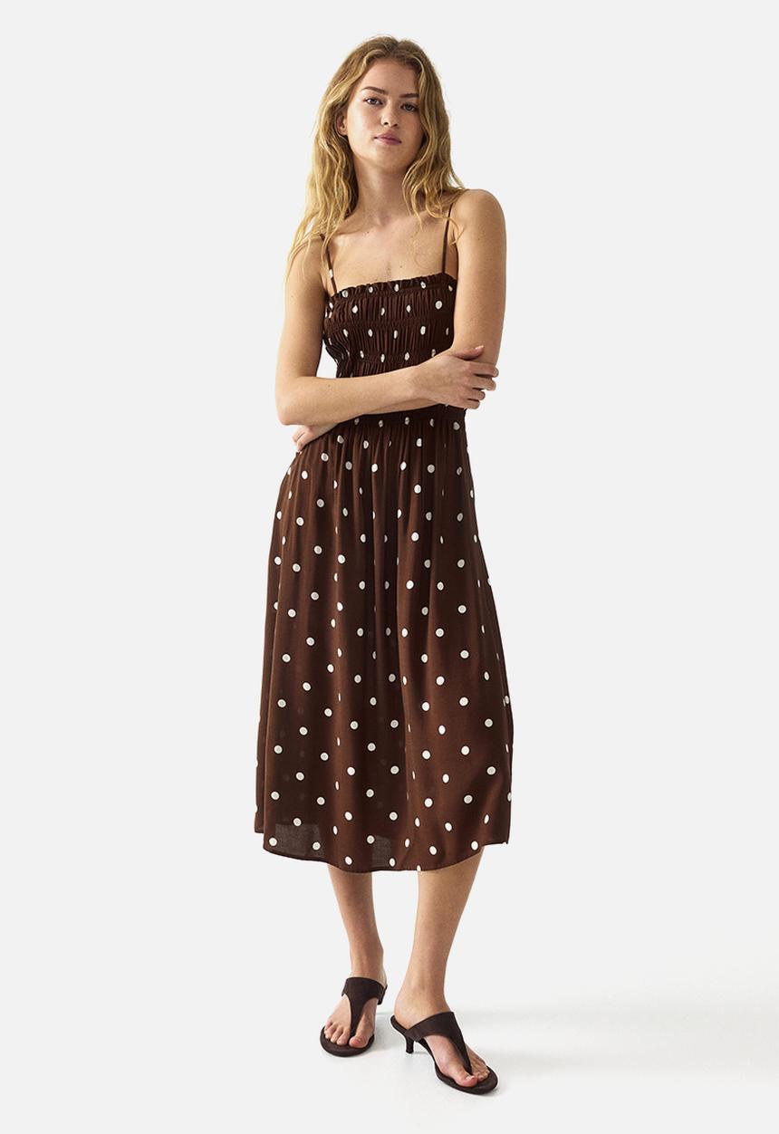 H&M - Smocked strappy dress - dark brown/polka dot