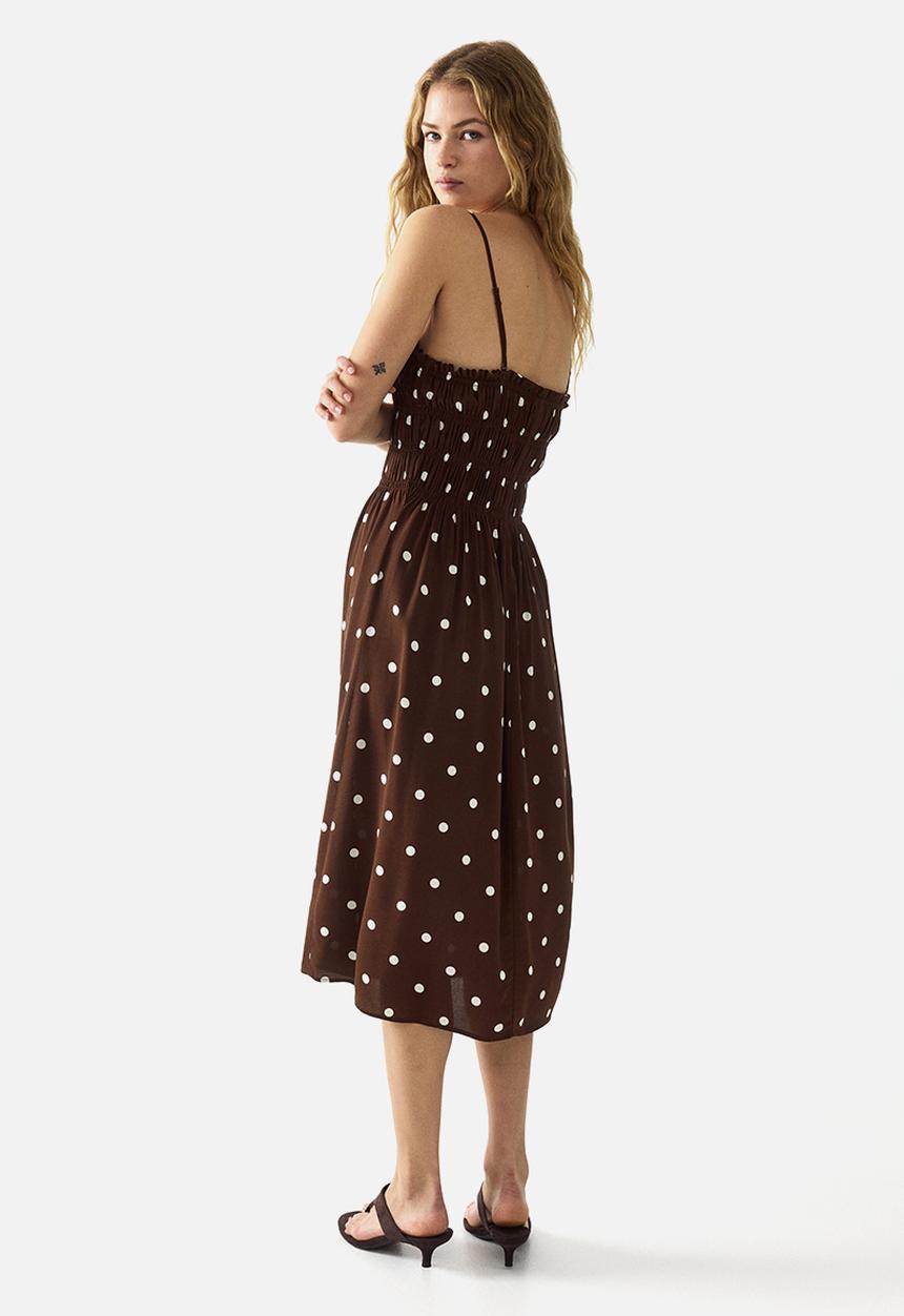 H&M - Smocked strappy dress - dark brown/polka dot