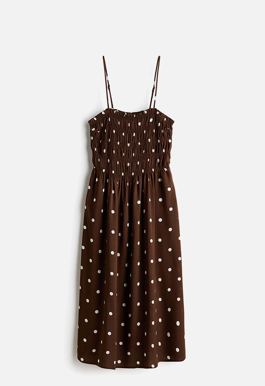 H&M - Smocked strappy dress - dark brown/polka dot