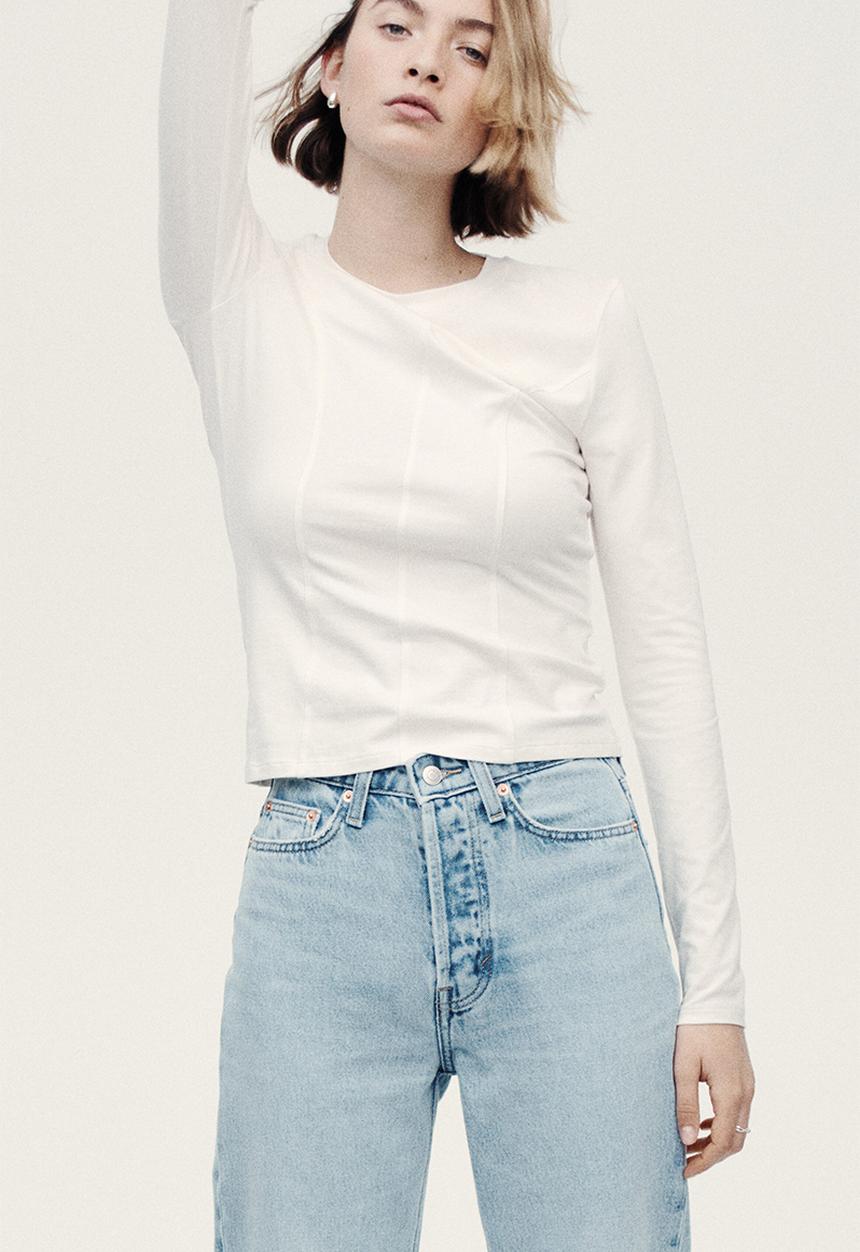 H&M - Straight high waist ankle jeans - light denim blue