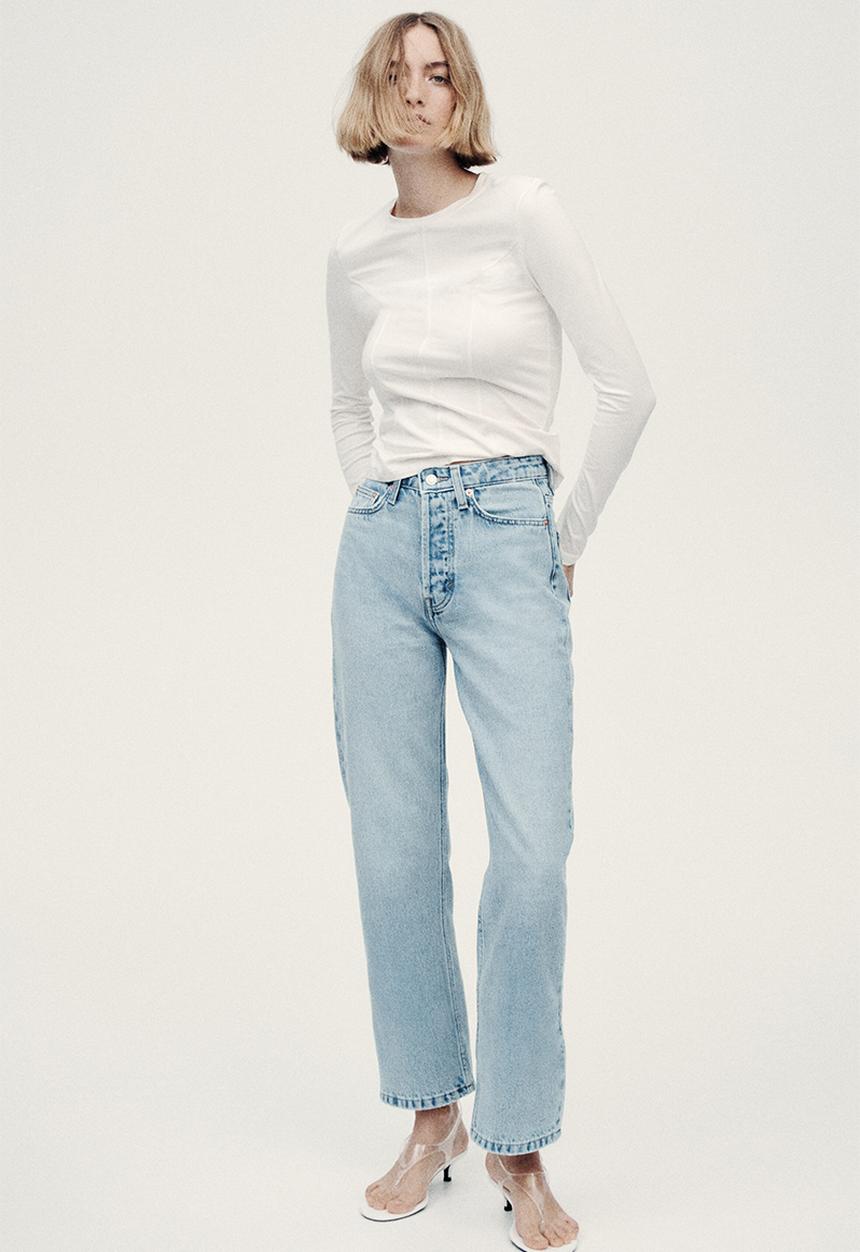 H&M - Straight high waist ankle jeans - light denim blue