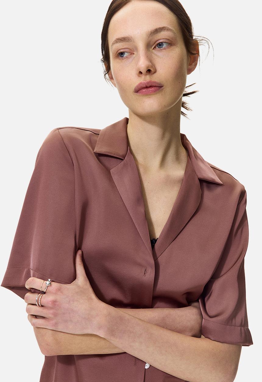 H&M - Satin resort shirt - dark dusty pink