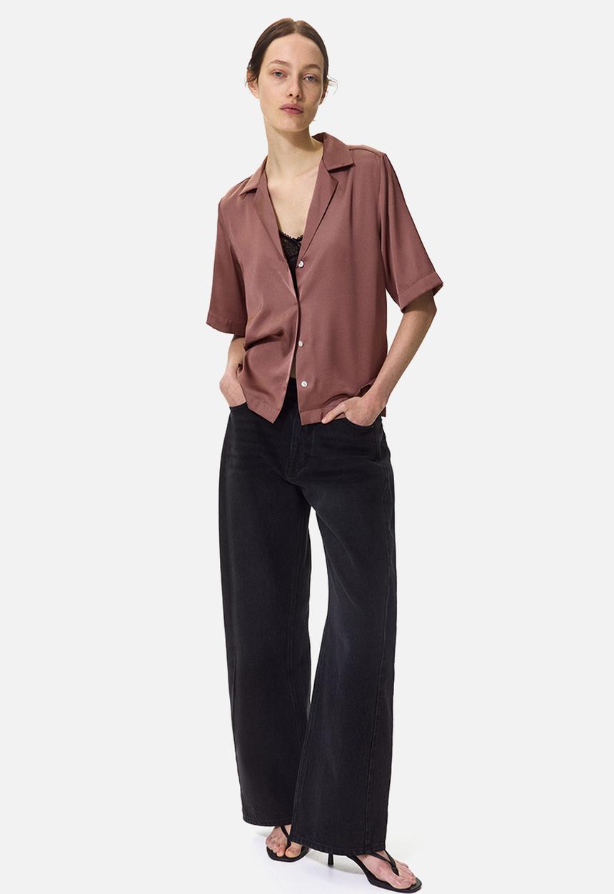 H&M - Satin resort shirt - dark dusty pink