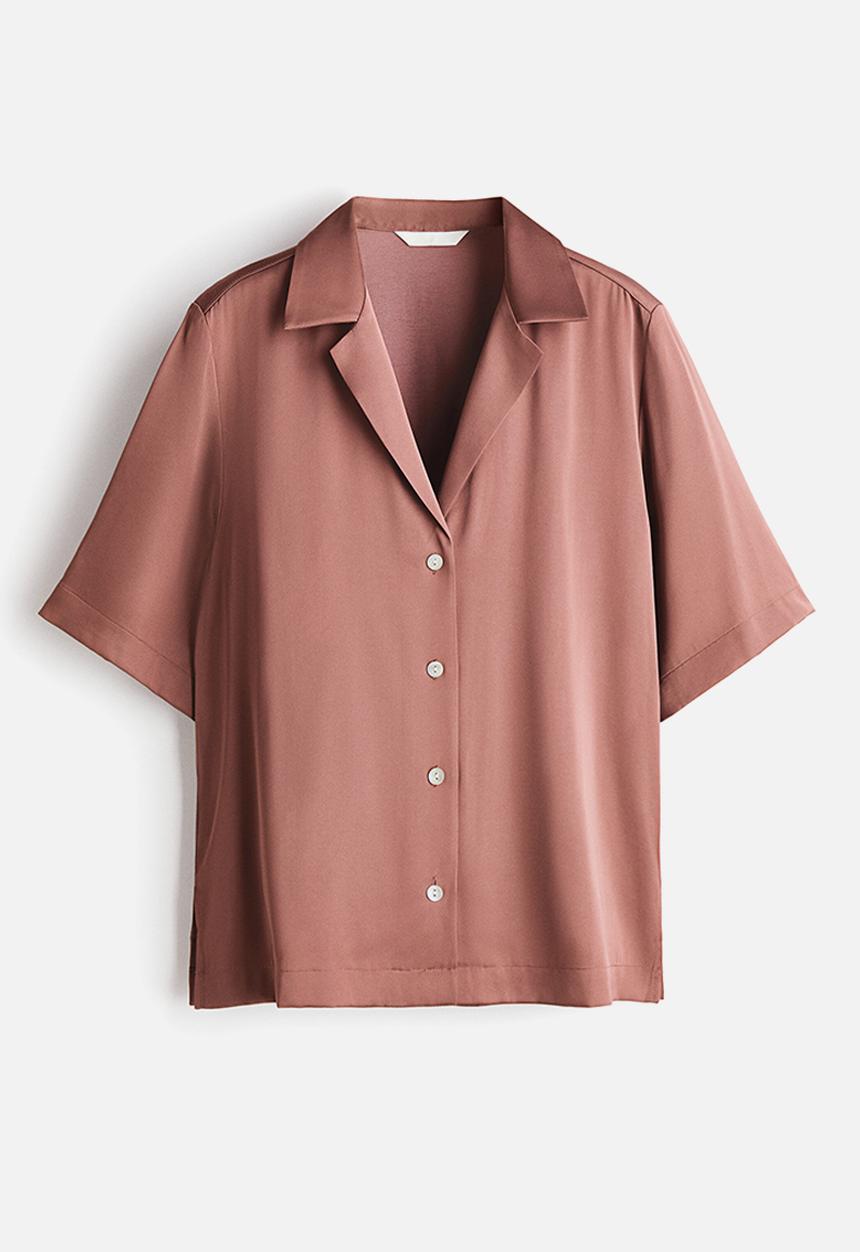 H&M - Satin resort shirt - dark dusty pink