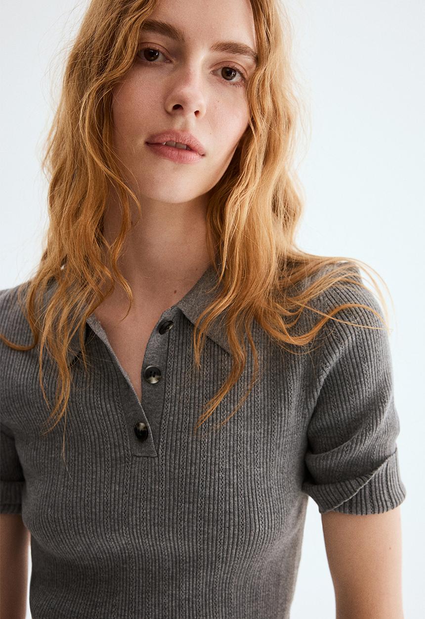 H&M - Pointelle-knit top - grey marl