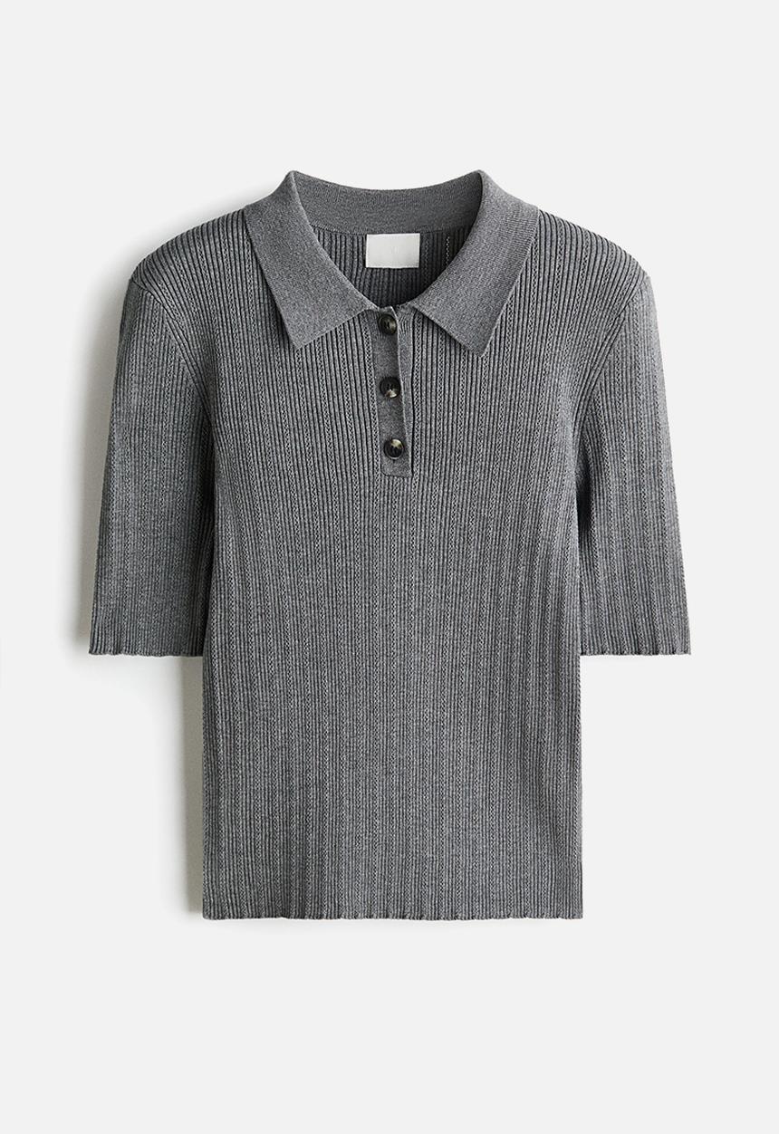H&M - Pointelle-knit top - grey marl