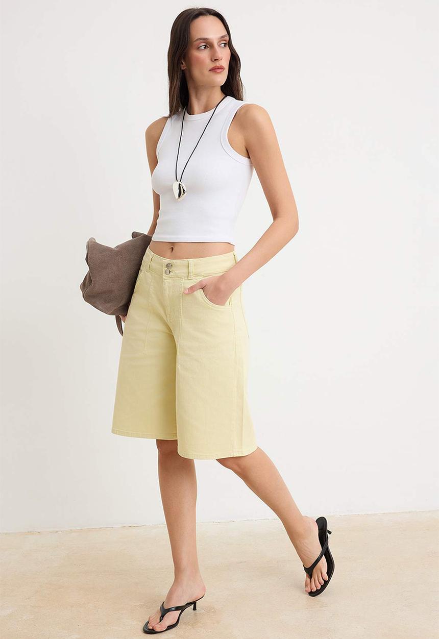 Trendyol - Pocket Detail Regular-Waist Denim Bermuda Shorts - Yellow
