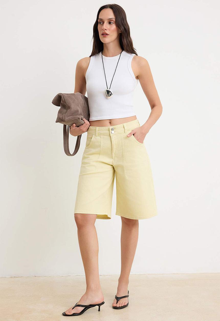 Trendyol - Pocket Detail Regular-Waist Denim Bermuda Shorts - Yellow