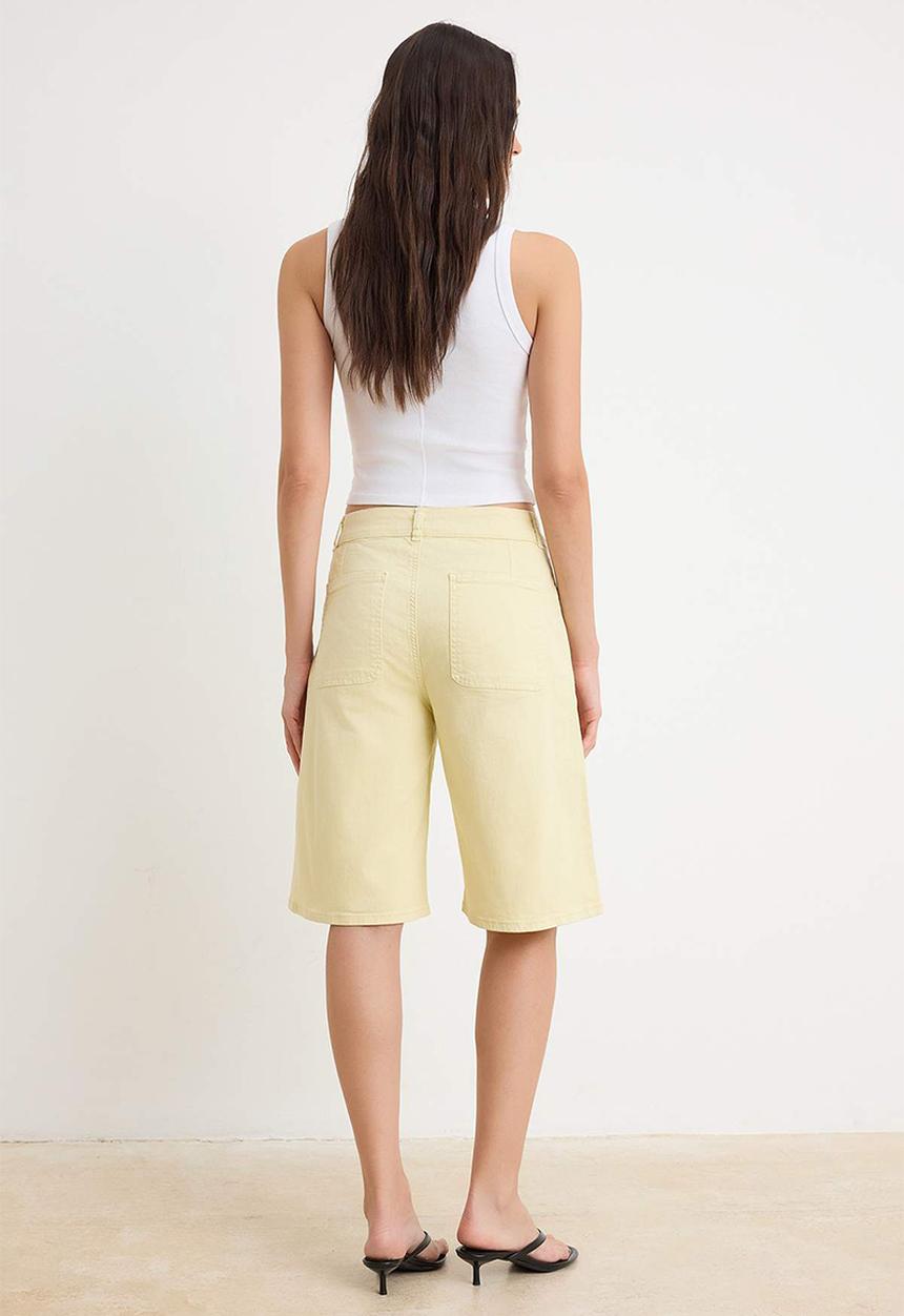 Trendyol - Pocket Detail Regular-Waist Denim Bermuda Shorts - Yellow