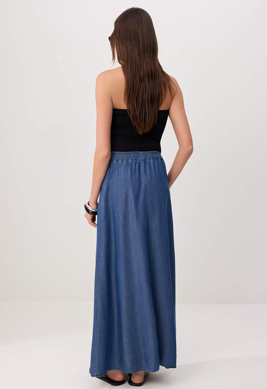 Trendyol - Draped Tencel Maxi Denim Skirt - Blue