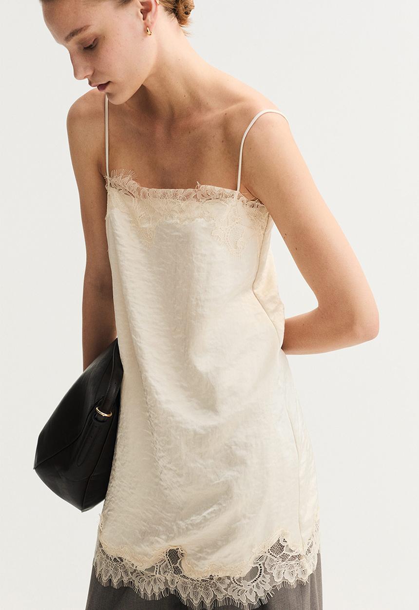 H&M - Lace-trimmed slip dress - cream