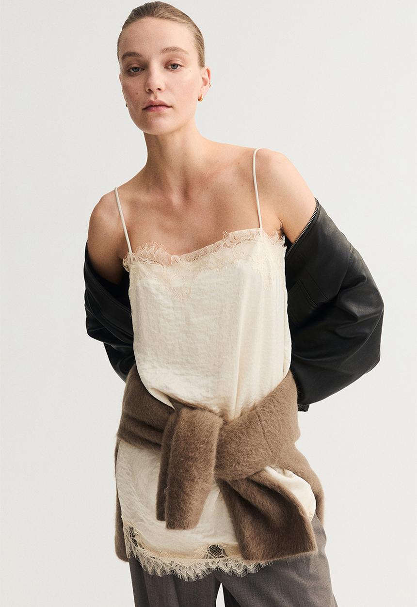 H&M - Lace-trimmed slip dress - cream