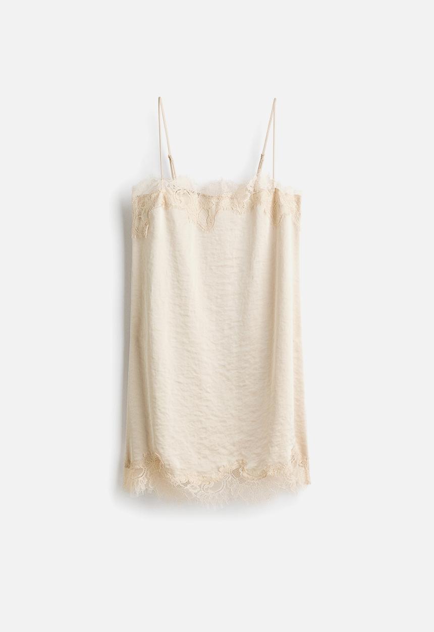 H&M - Lace-trimmed slip dress - cream