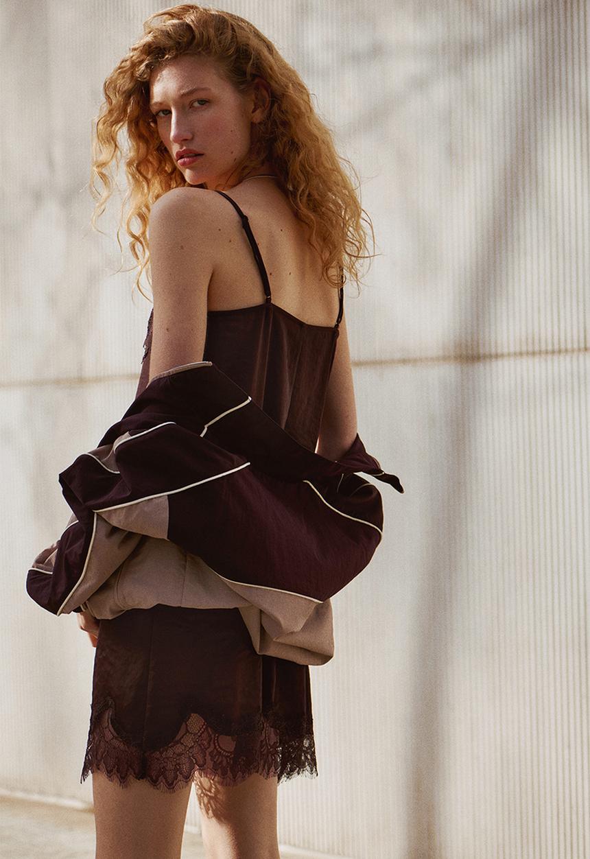 H&M - Lace-trimmed slip dress - dark brown