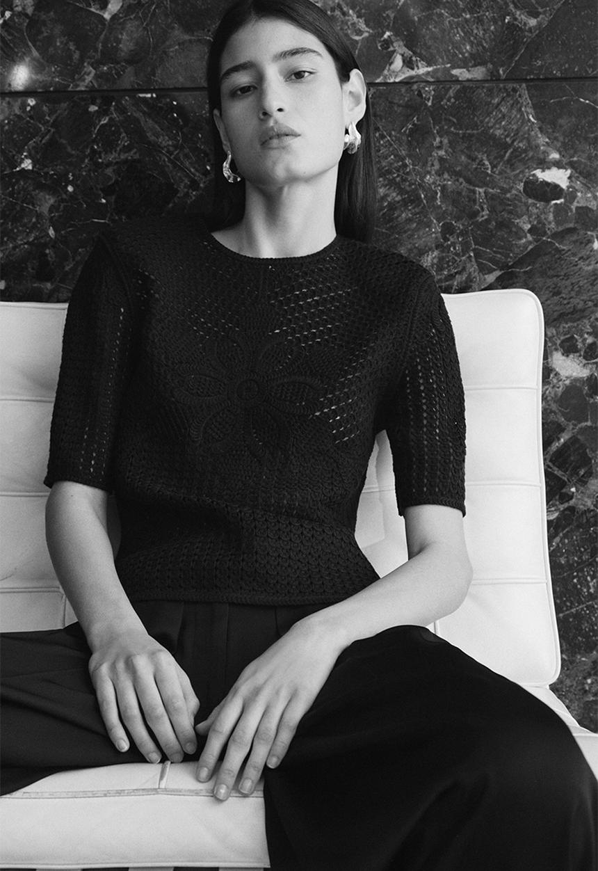 H&M - Crochet-look top - black