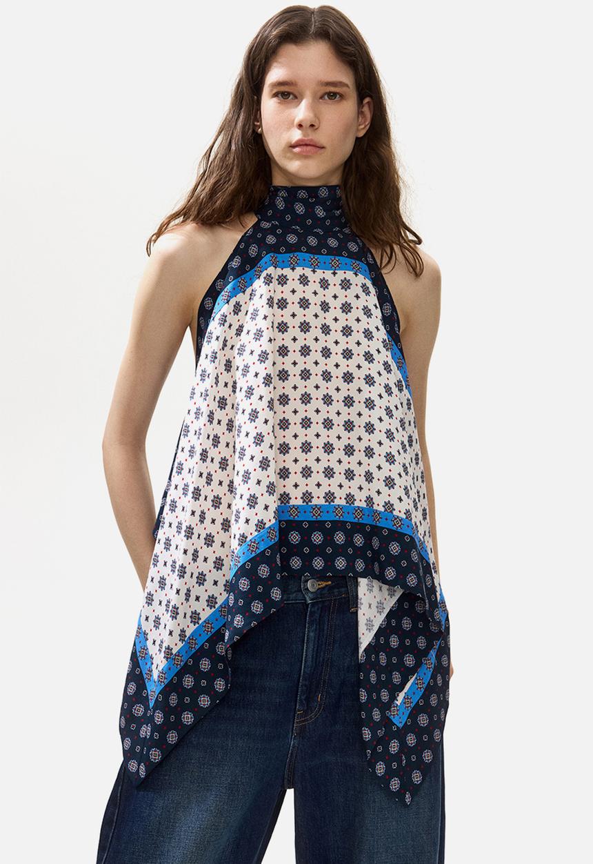 H&M - Satin halterneck top - white/patterned