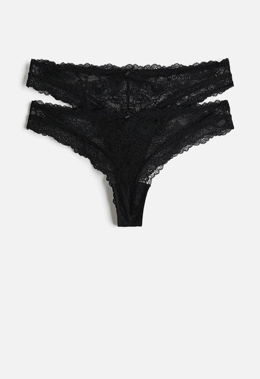 H&M - 2-pack lace brazilian briefs - black