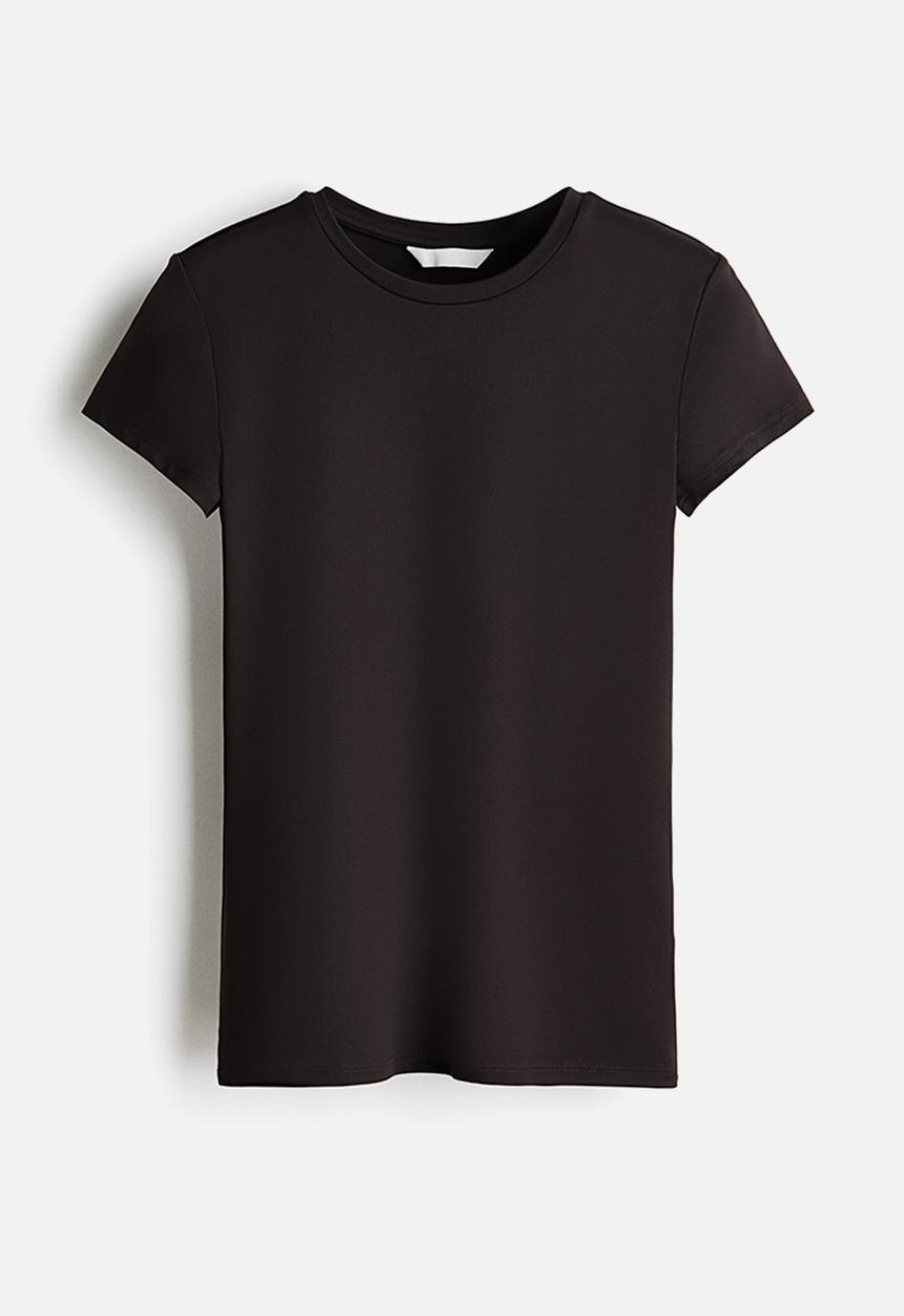 H&M - Fitted microfibre t-shirt - dark brown