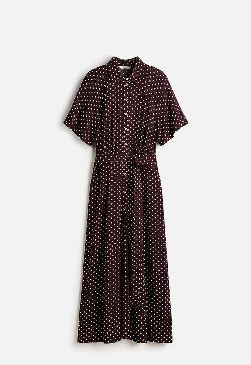 H&M - Tie-belt shirt dress - dark brown/polka dot