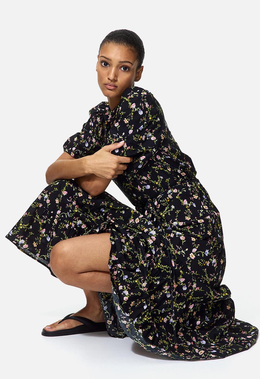 H&M - Long cotton dress - black/floral