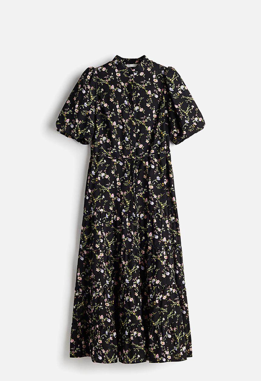 H&M - Long cotton dress - black/floral