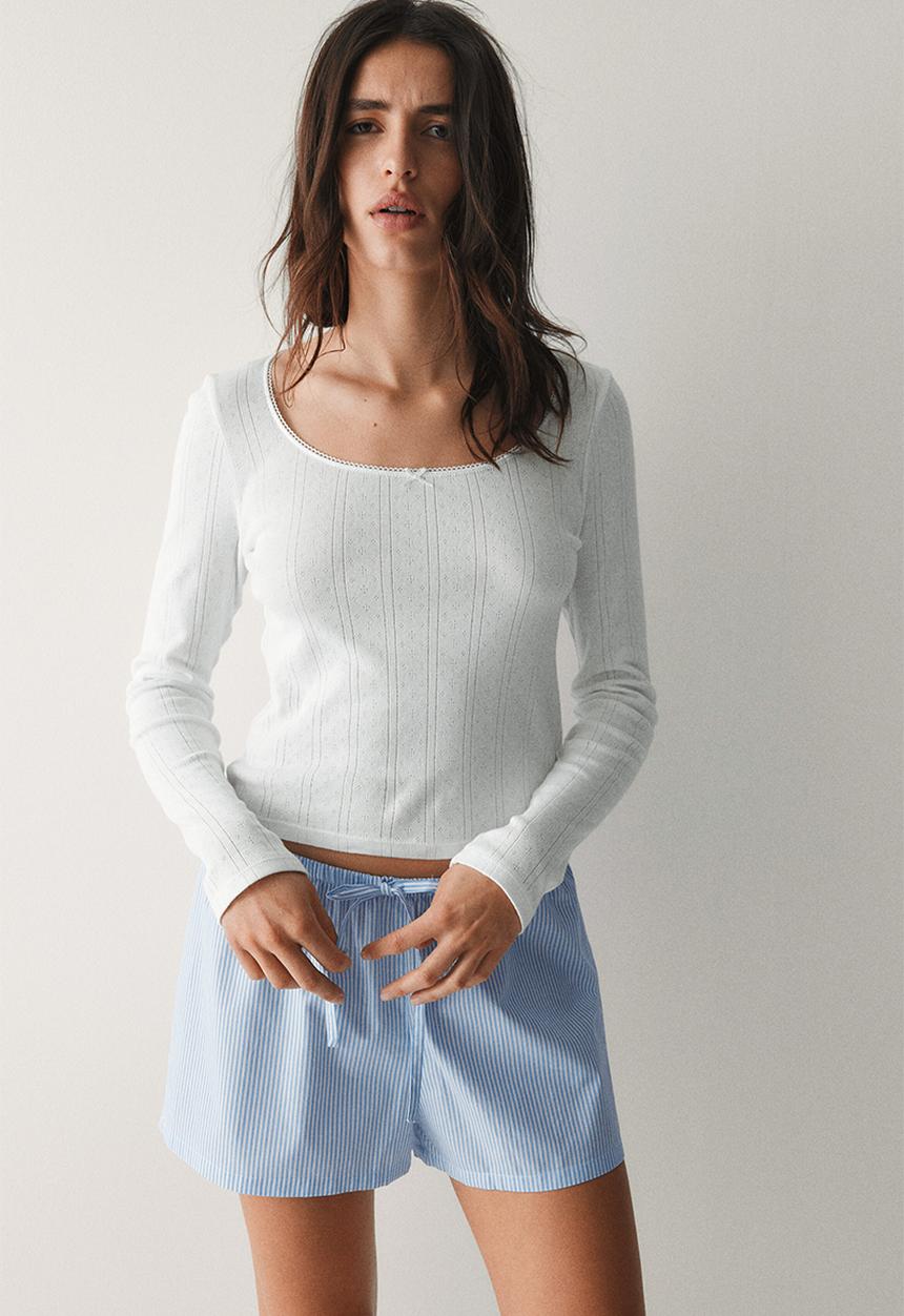 H&M - 2-pack pyjama shorts - light blue/striped