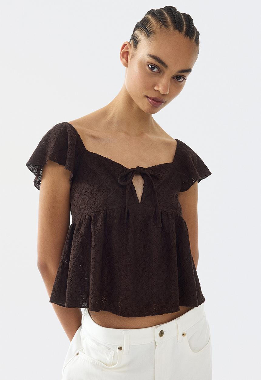H&M - Pointelle jersey blouse - dark brown