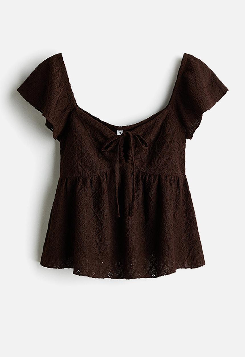 H&M - Pointelle jersey blouse - dark brown