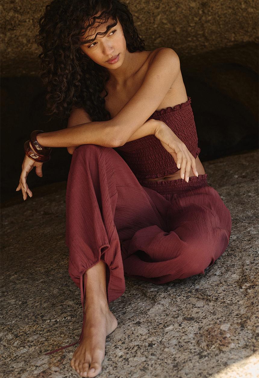 H&M - Crinkled beach trousers - rust brown