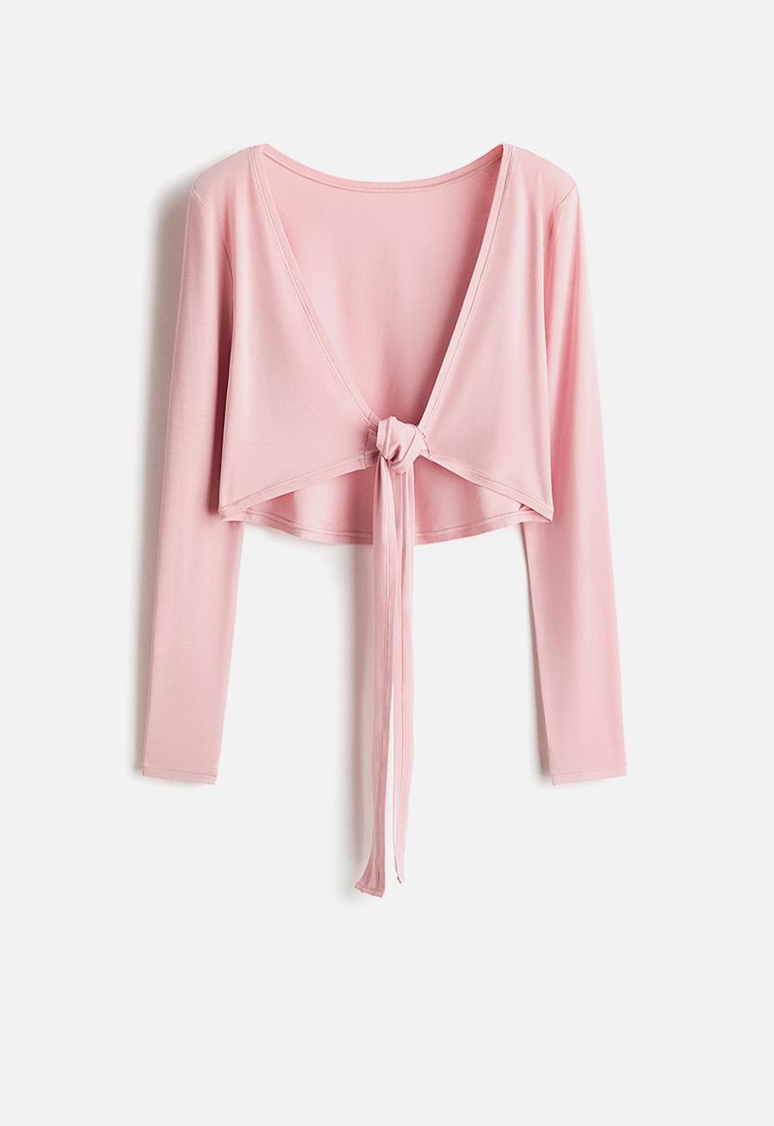 H&M - Cropped long-sleeved yoga top - mid blush pink