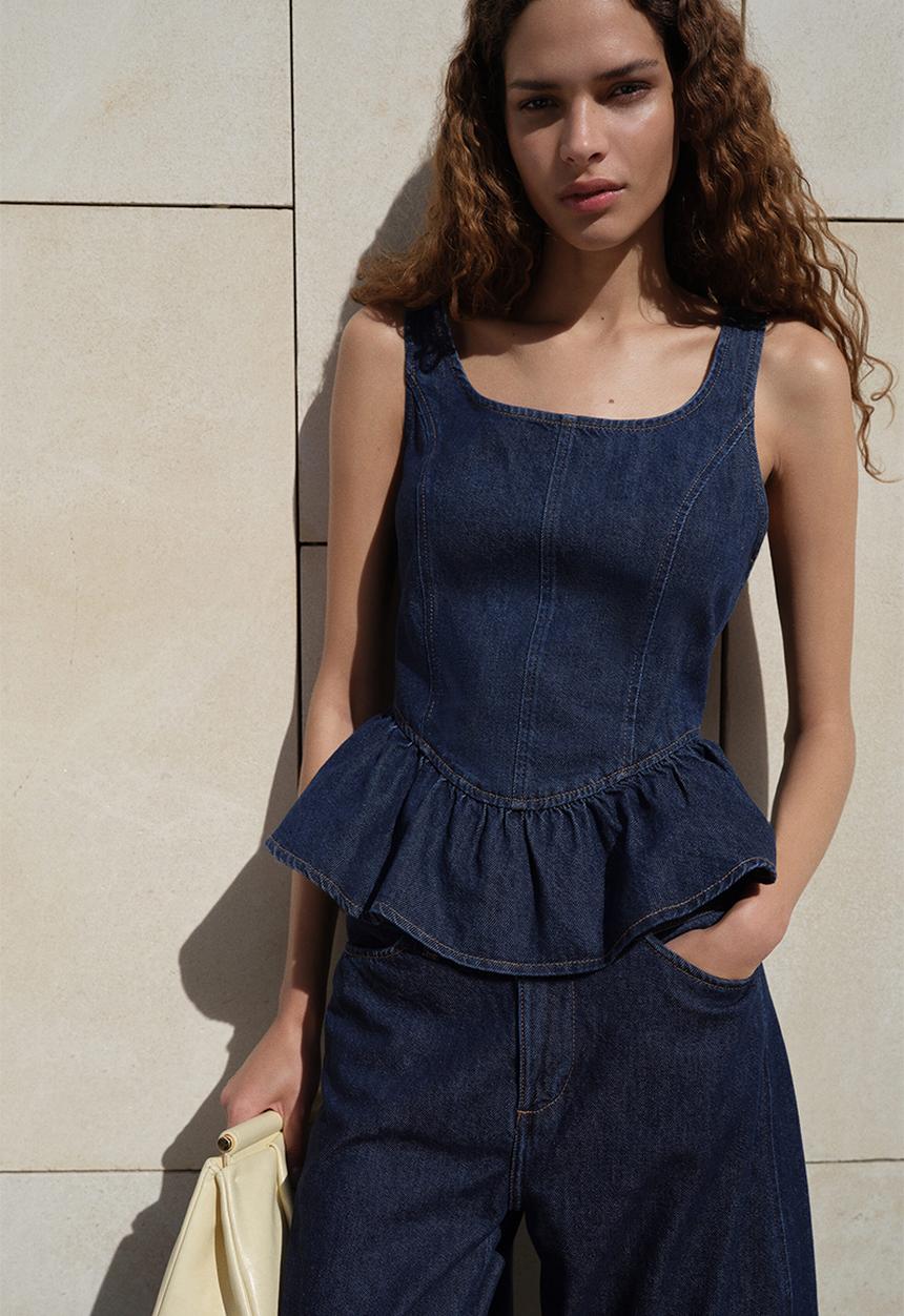 H&M - Denim peplum top - dark denim blue