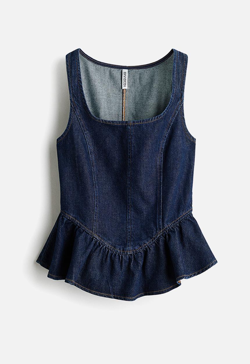 H&M - Denim peplum top - dark denim blue