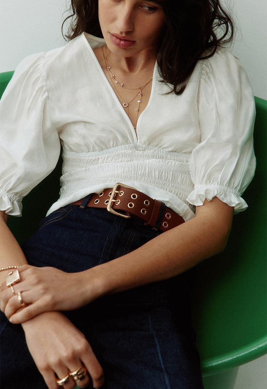 H&M - Smocked-waist blouse - white