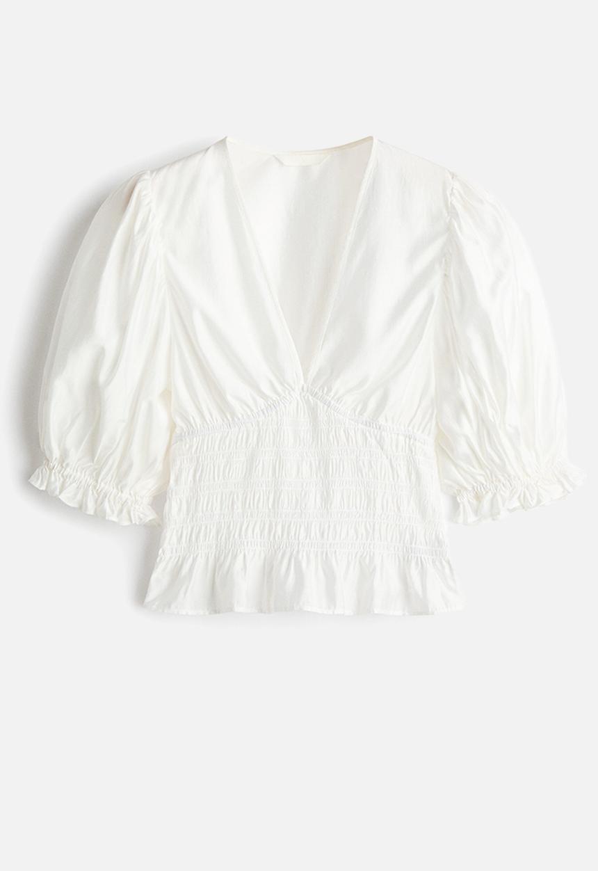 H&M - Smocked-waist blouse - white