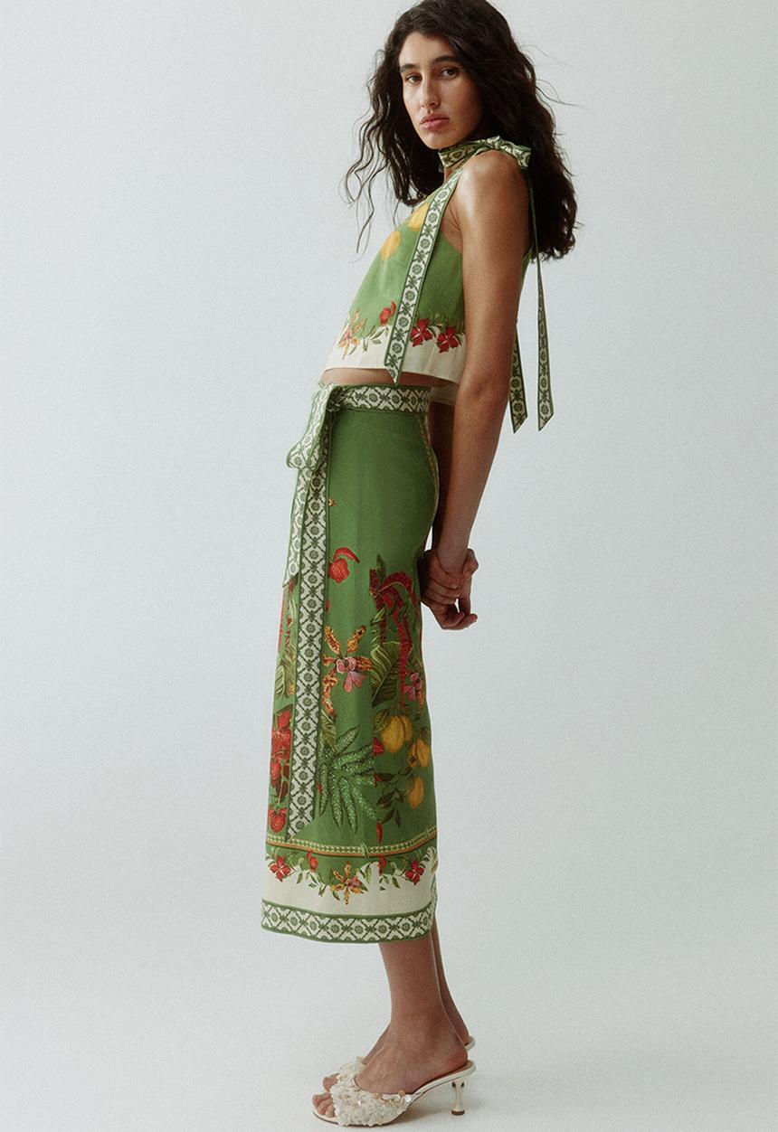 H&M - Midi wrap skirt - green/flowers