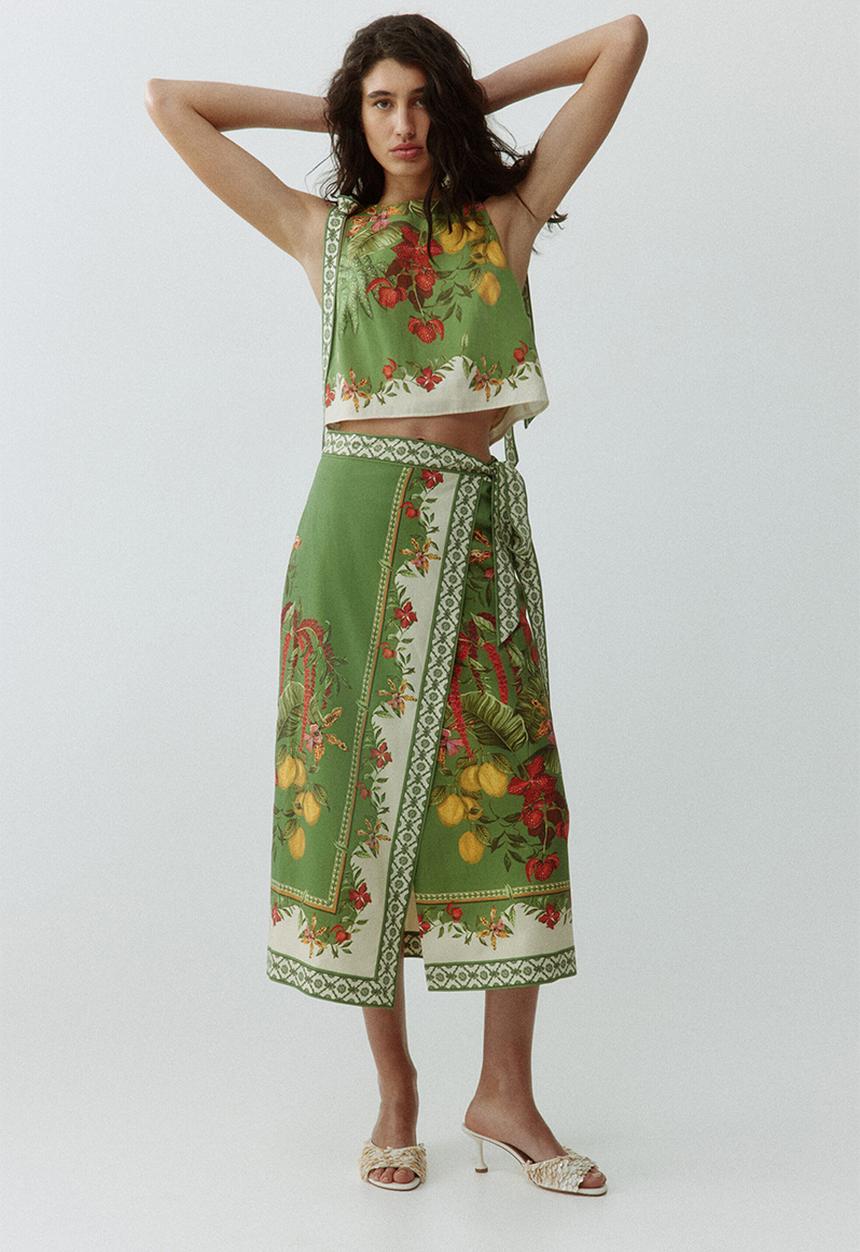 H&M - Midi wrap skirt - green/flowers