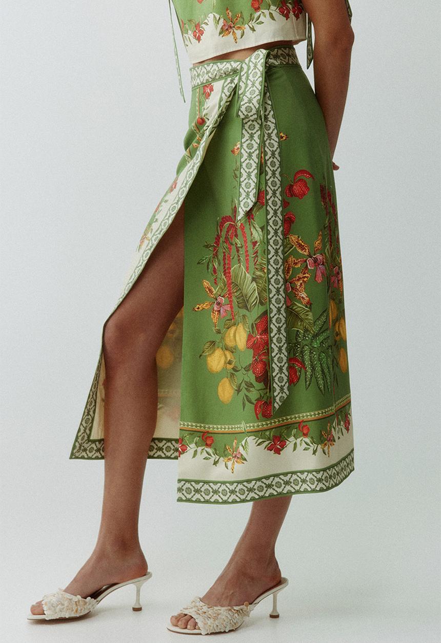 H&M - Midi wrap skirt - green/flowers