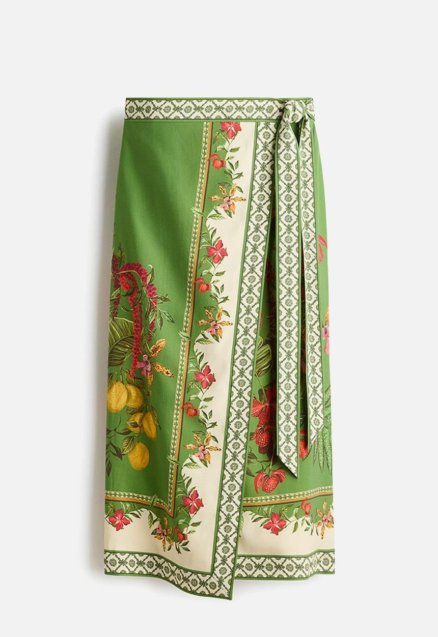 H&M - Midi wrap skirt - green/flowers